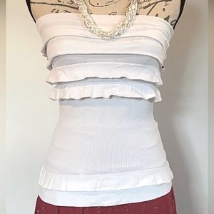 Y2k Bebe White Spandex Ruffled TubeTop